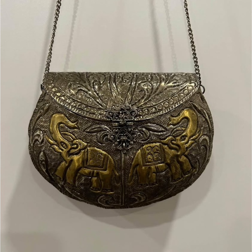 Elegant Silver and Gold Elephant Embossed Women's Bag